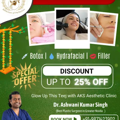 We occasionally run special offers at the clinic. This was for our Teej Glow Fest, where we offered discounts on popular treatments like Botox, Hydrafacial, and fillers.