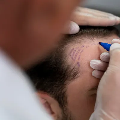 The first step in a successful hair transplant is meticulous planning. I personally design and mark out the recipient area to create a hairline that is age-appropriate and looks entirely natural. This ensures the transplanted hair blends seamlessly.
