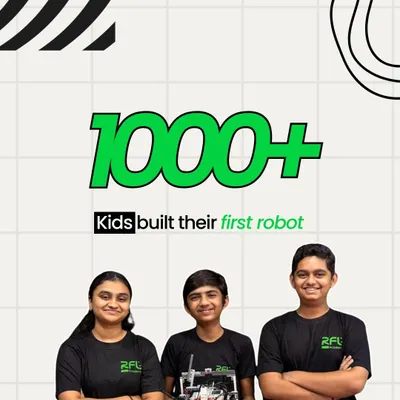 A look back at our year. This graphic celebrates the milestone of over 1000 kids building their first robot with us and our teams winning 5+ international awards.