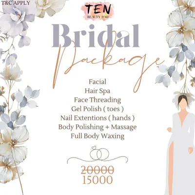 My all-inclusive bridal package is designed to get you ready for your wedding day. It includes a facial, hair spa, nail extensions, body polishing and massage, and more, all to ensure you are glowing from head to toe.