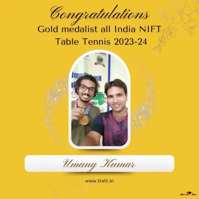 A huge congratulations to our student Umang Kumar on winning the gold medal at the All India NIFT Table Tennis tournament for 2023-24. A fantastic achievement.