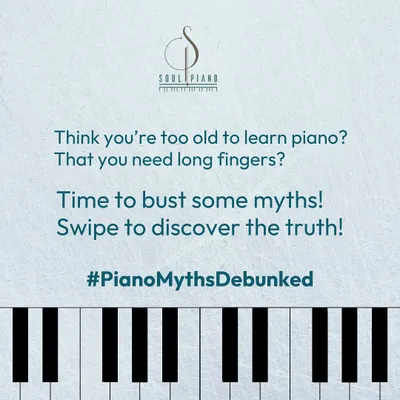 Many people believe myths about learning music, like needing to be a child or having "talent." This series of graphics is here to debunk those ideas and show you that music is accessible to everyone.