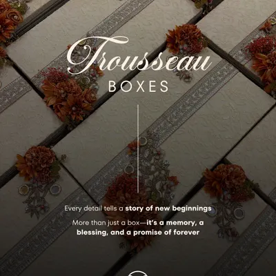 My Trousseau Boxes are where every detail tells a story of new beginnings. More than just a box, it’s a memory, a blessing, and a promise of forever, crafted to hold a bride's most cherished items.