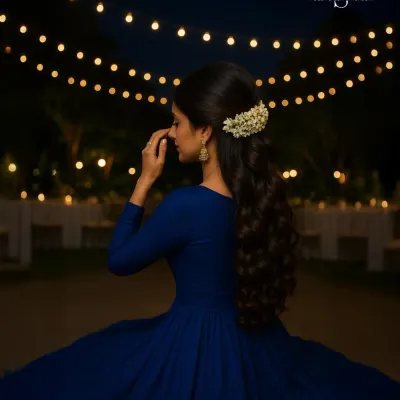 This elegant, soft-curl ponytail with a fresh gajra is perfect for a sangeet or reception, designed to look beautiful from every angle. It's my signature event-ready look.