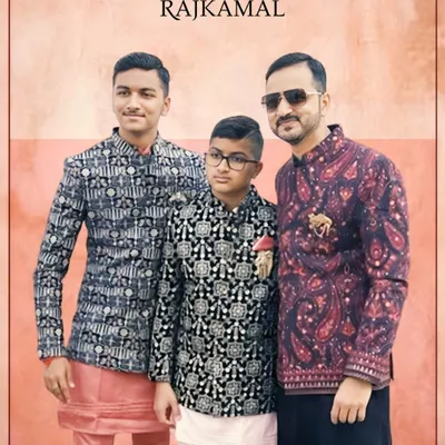It brings me immense joy to see my clients celebrate their special moments in my creations. Here is a happy client family, with the groomsmen and family members styled in a coordinated selection of my Indo-Western jackets and kurtas.