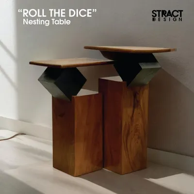 The "Roll the Dice" nesting tables are a perfect blend of modern design and natural elements. Made from solid teak wood with a stone veneer accent, these edgy tables can be used together or separately.