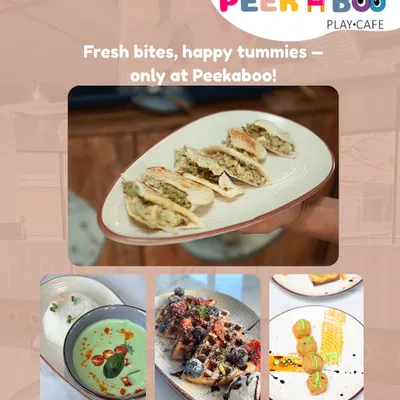 This collage gives you a taste of our kid-friendly menu. It features a variety of fresh bites, from savory dumplings and creamy green curry to our famous loaded waffles, all made to make little tummies happy.