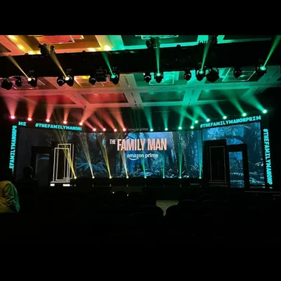 The stage is set for 'The Family Man' Season 3 trailer launch. Our team managed the dramatic lighting, sound, and a digital 'wall-break' reveal mechanism for this highly anticipated Amazon Prime event.