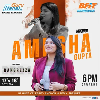 It's always exciting to see my face on the official poster. Here's the announcement for me hosting Rangrezza 2024, the freshers' night at GNC & BFIT Dehradun.