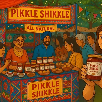 An artist's beautiful illustration of our bustling market stall. It perfectly captures the happy, community feeling we love so much.