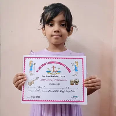 We are so proud of our student, Tanvi, who won first place in her school's singing competition. We don't just teach music; we build confident performers who succeed both inside and outside our academy.