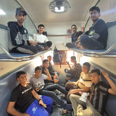 The journey is part of the adventure! Our Supreme Cricket Academy team traveling by train to Lonavala for the Disha Premier League, building friendships along the way.