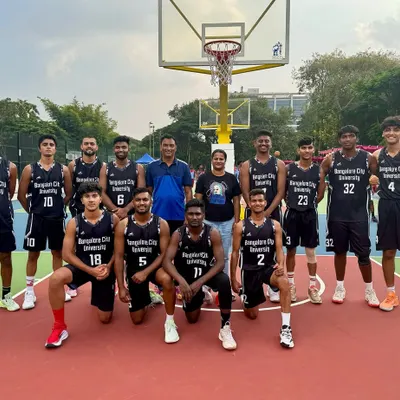 Team photo with Bangalore City University at the South Zone Inter-University tournament in 2024.