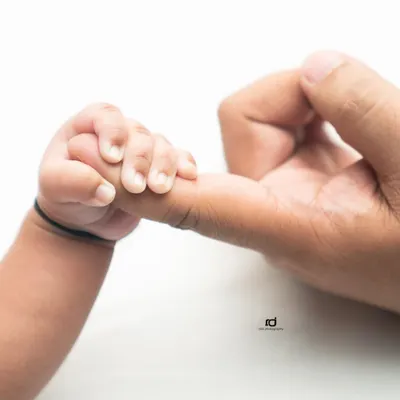 The powerful grip of a tiny hand around a father's finger. This simple, classic shot is a beautiful symbol of trust and connection.