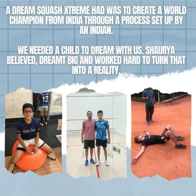 The journey begins with a dream. This collage shows Shaurya's early training days, from fitness drills on an exercise ball to exhausting on-court sessions. It captures the hard work and dedication required to turn a young player's potential into a world-class reality.
