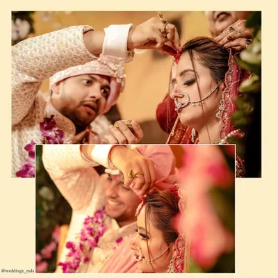 The sindoor ceremony is one of the most sacred moments of a Hindu wedding. We capture this intimate ritual with a focus on the couple's expressions and connection.