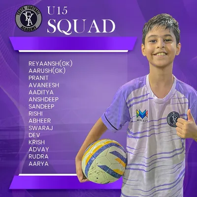 Introducing our talented U15 squad. This graphic lists the players, from goalkeepers to strikers, who are ready to take on the Youth Championship.