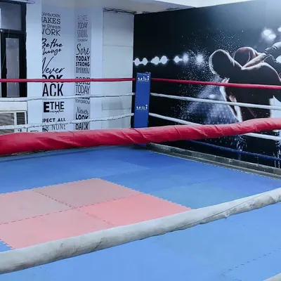 A view of our full-size boxing ring. This is where our students learn ring craft and put their training to the test.