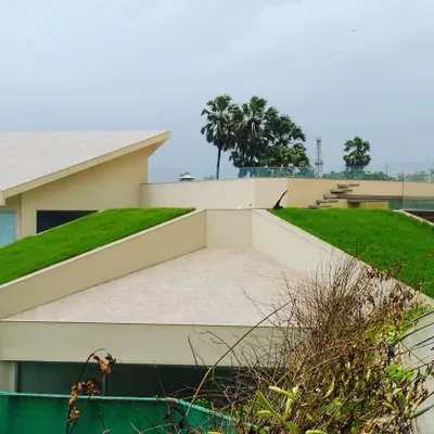 This project is a prime example of an extensive green roof. We applied a thin layer of vegetation directly onto the building's angled roof, creating a living skin that helps cool the structure and manage stormwater with minimal upkeep.