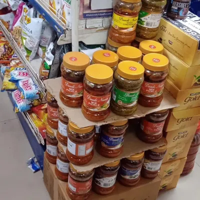 Our pickles stacked and ready for sale in a local Delhi store. We are working hard to make our products available in as many places as possible.