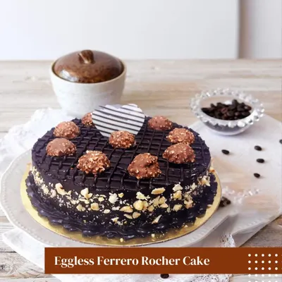 For the ultimate chocolate lover, my Eggless Ferrero Rocher Cake is a dream come true. It features a rich chocolate sponge, is topped with whole Ferrero Rocher chocolates, and is decorated with crunchy nuts.