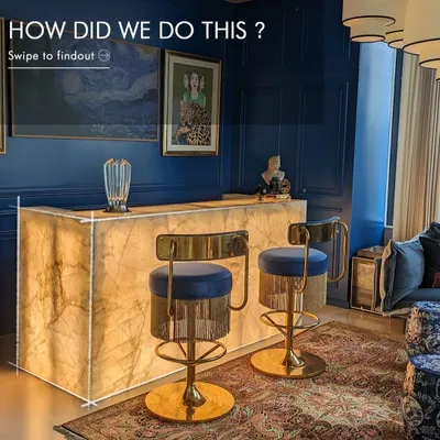 We love pushing the boundaries of what's possible with materials. This illuminated onyx bar, which we designed and built for a client's cigar lounge, is a perfect example.