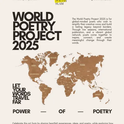 Your poetry can cross borders. Our World Poetry Project connects poets from around the globe for a unique virtual program focused on international publication and building a global readership. This poster announces our 2025 project, a celebration of shared human experience through verse.