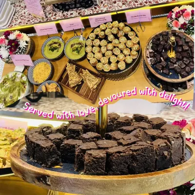Another angle of our beautiful food display at the Tira Beauty event. The two-tiered stand with chocolate brownie bites was a centerpiece, served with love and devoured with delight by all the guests.