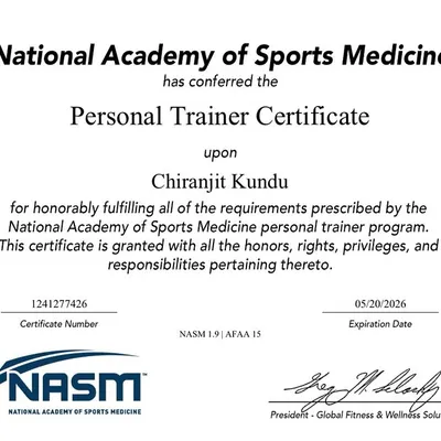 I chose NASM for its professional reputation and have been a certified Personal Trainer for over 7 years. This credential represents my commitment to expanding my knowledge and using it to help you reach your fitness goals and improve your lifestyle.