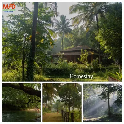 A collage showcasing the beautiful heritage homestay we use for our offbeat waterfall treks in Honnavara.