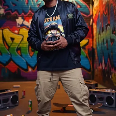 Throwing it back to the 90s with this hip-hop-themed photoshoot. My sets often include old-school tracks, and this look captures that vibe.