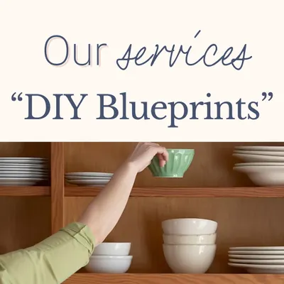 This carousel explains my DIY Blueprints service, a virtual consultation designed to give you a personalized roadmap to lasting organization. It's perfect for those who want expert guidance with a hands-on approach.