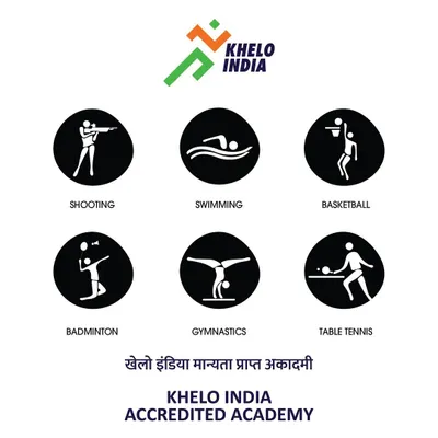 We are proud to be a Khelo India Accredited Academy for six sports: Shooting, Swimming, Basketball, Badminton, Gymnastics, and Table Tennis.