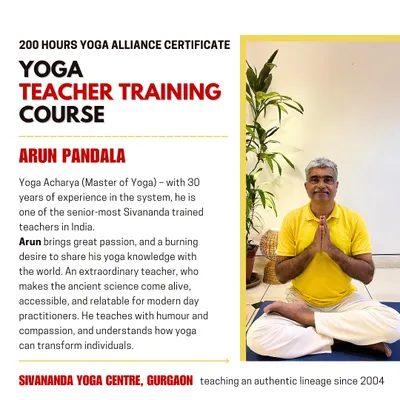 I am Arun Pandala, a Yoga Acharya with over 30 years of experience. My passion is to share the transformative power of yoga with compassion and humour, making it relevant for modern life.