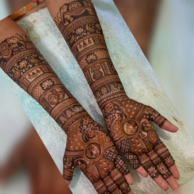 A complete bridal mehandi set, showing how patterns on both hands can complement each other. We learn how to balance heavy designs with delicate fillers for a rich, traditional look.