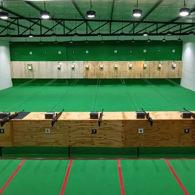 A wide view of my new range location. It's spacious, well-lit, and designed to give you a professional and comfortable shooting environment.