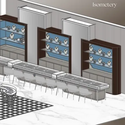 An isometric view of the Diamond Section for Shri Thangam Jewellers, providing a clear 3D representation of our layout and design intent.