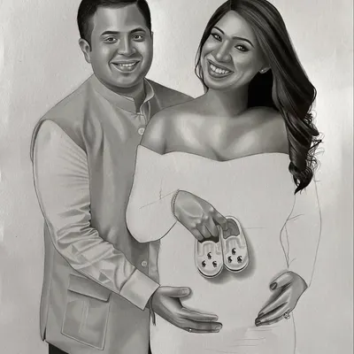 A special charcoal sketch for an expecting couple, celebrating their journey to parenthood. This A3 portrait was created to be as smooth and gentle as the moment itself, a beautiful keepsake of this precious time.