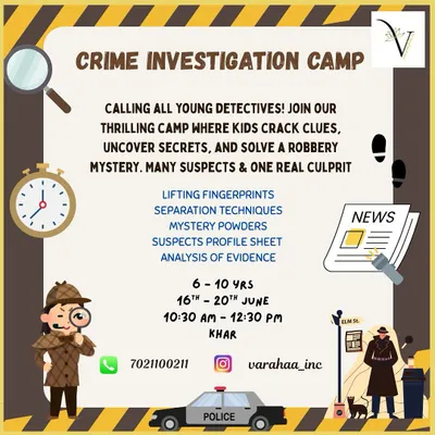Calling all young detectives. Our Crime Investigation Camp is a thrilling week where kids crack clues, lift fingerprints, analyze evidence, and work together to solve a robbery mystery.