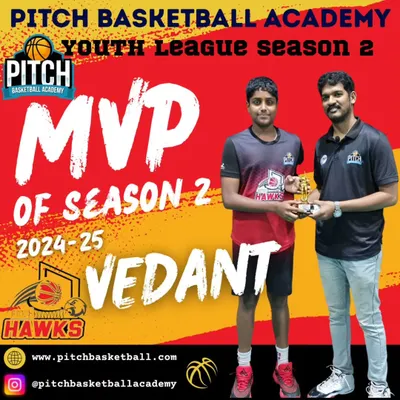 Vedant, our Most Valuable Player of Youth League Season 2. This award recognizes a stellar season of consistency, leadership, and all-around excellence on the court.