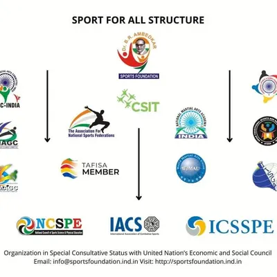 This chart illustrates the structure of our extensive sports ecosystem. It shows how NMAA India connects with national and international bodies like The Association for National Sports Federations (ANSF), TAFISA, and the World Martial Arts Games Committee (WMAGC), providing our partners with a pathway to global recognition.