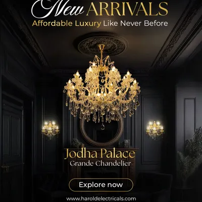The Jodha Palace Grande Chandelier, shown here in a dark, elegant interior, is the crown jewel of our collection. It demonstrates our ability to create affordable luxury, with options available to suit both intimate rooms and grand halls.