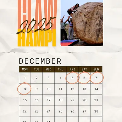 Mark your calendars for Hampi 2025! Our annual gathering is happening from December 5th to 8th. Lock in the dates and get ready for a weekend of climbing and community.