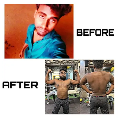 This client's transformation shows a 20kg gain in weight and muscle mass over six months. This was achieved through a structured strength training program and a personalized Indian nutrition plan for muscle gain.