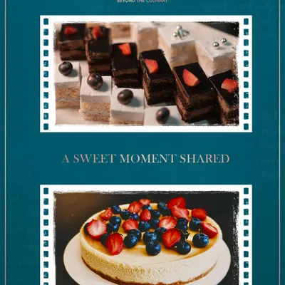 A sweet moment shared is happiness multiplied. Our dessert selection includes delicate miniature cakes and a classic New York cheesecake topped with fresh strawberries and blueberries, perfect for celebrations.