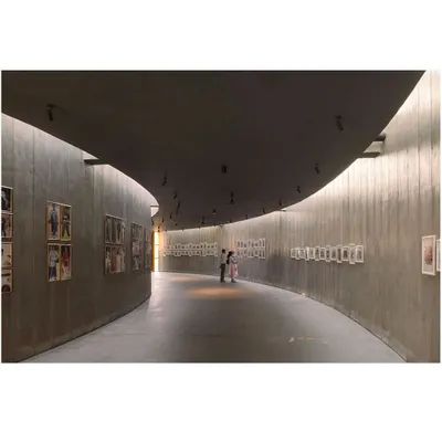For the Dr. Vishnuvardhan Memorial, I designed this curved gallery wall to guide visitors on a journey through the actor's life. The raw concrete walls and soft, indirect lighting create a contemplative and reverent atmosphere for the exhibition.