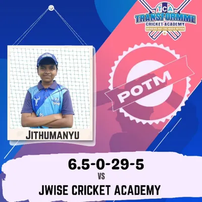 Celebrating Jithumanyu, who was named Player of the Match for his magnificent five-wicket haul against Jwise Cricket Academy. A result of one year of consistent effort and practice.