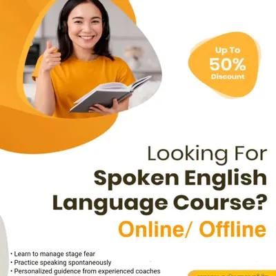 This promotional material details the structure of my Spoken English program. It emphasizes practical outcomes like managing stage fear, practicing spontaneous speaking, and earning a certificate upon completion, making it ideal for both students and professionals.