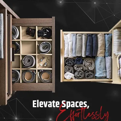 Elevate your spaces effortlessly. Here are two of my drawer solutions: a compartmentalized organizer for belts and accessories, and a deep drawer for neatly folded or rolled clothing.