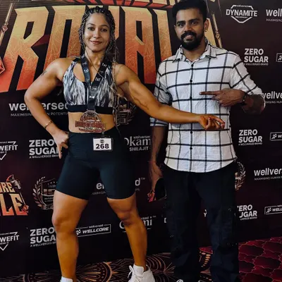 So proud to stand next to my wife after she won 1st place in the ICN Bangalore transformation competition. Her journey from 97 kgs to 61 kgs is a testament to her incredible discipline and the effectiveness of a structured fitness and nutrition plan.